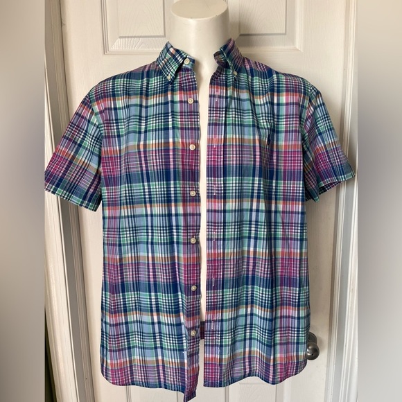 Mens Ralph Lauren Plaid Oxford Short Sleeve Shirt Size XL Classic Fit - Picture 6 of 9